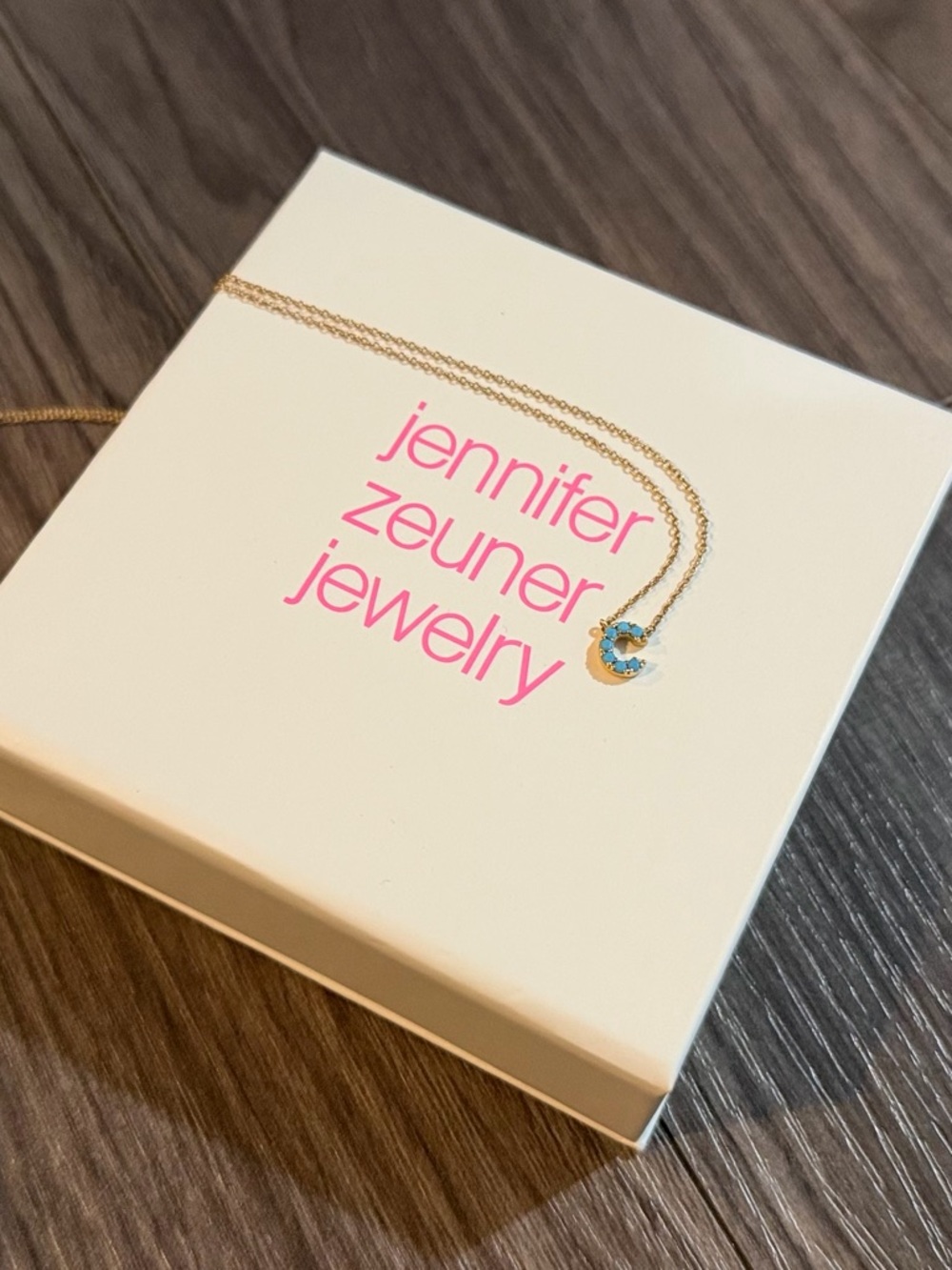 Jennifer Zeuner Gold initial letter C Necklace with Turquoise Stone